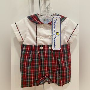 NWT Florence Eiseman Holiday Finewale Pique Short Sleeve Shortall-3 months